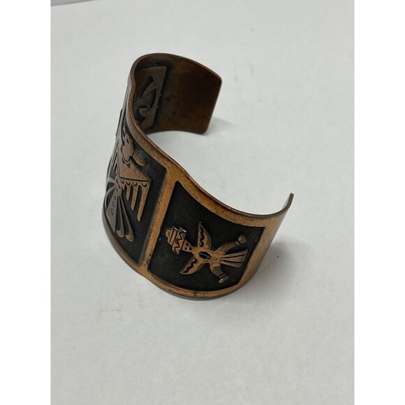 Thunderbird Kei Copper Cuff Bracelet with Thunderbird and Kachina spirits, Nativ - Picture 5 of 7